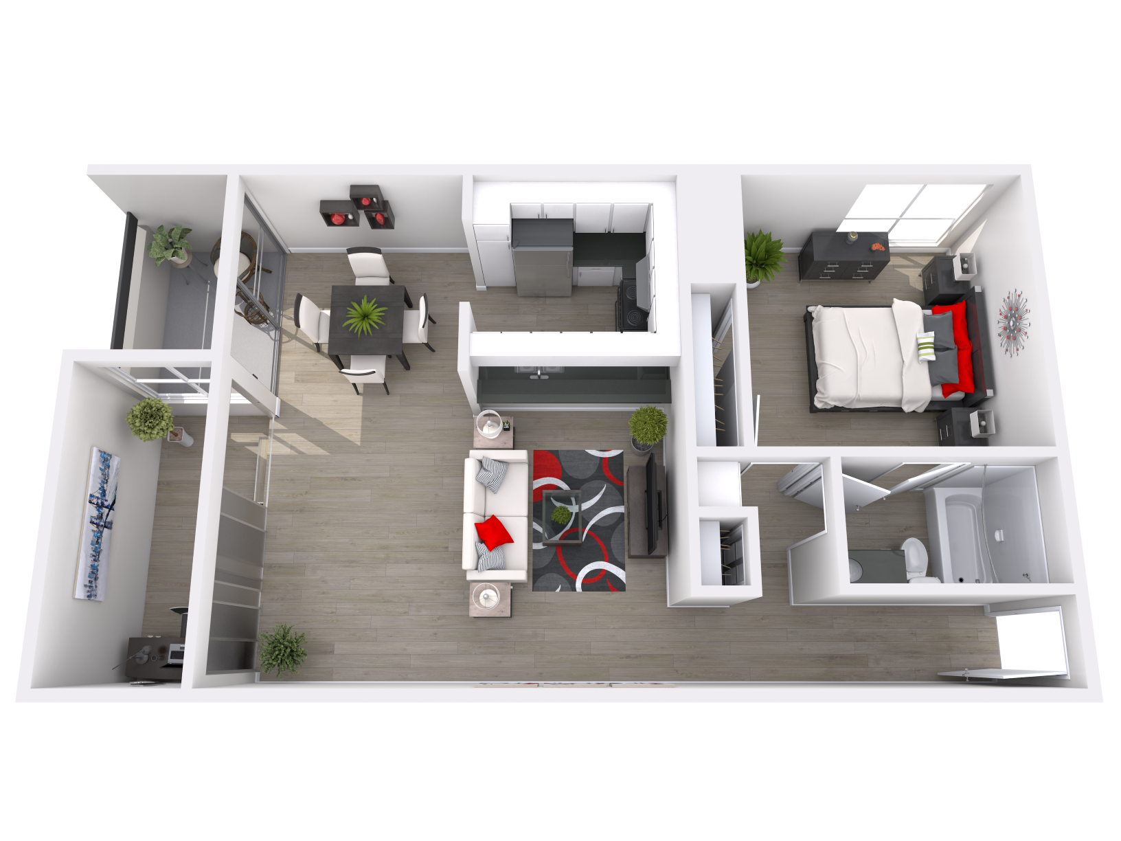 Floor plan for 1 bed, 1 bath, 1039 sqft